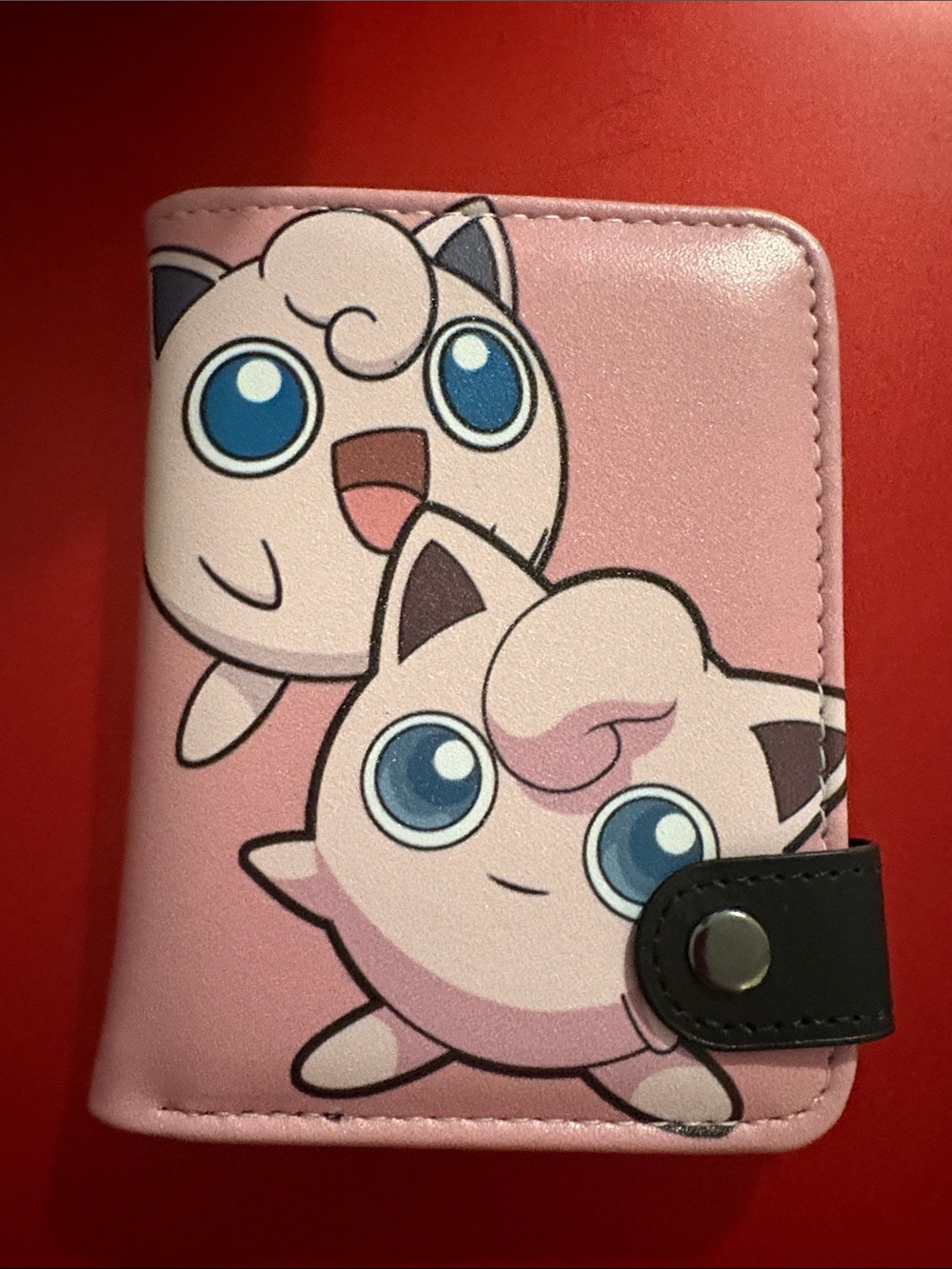 Kids Pink Jigglypuff Themed Zip Wallet with Snap Closure